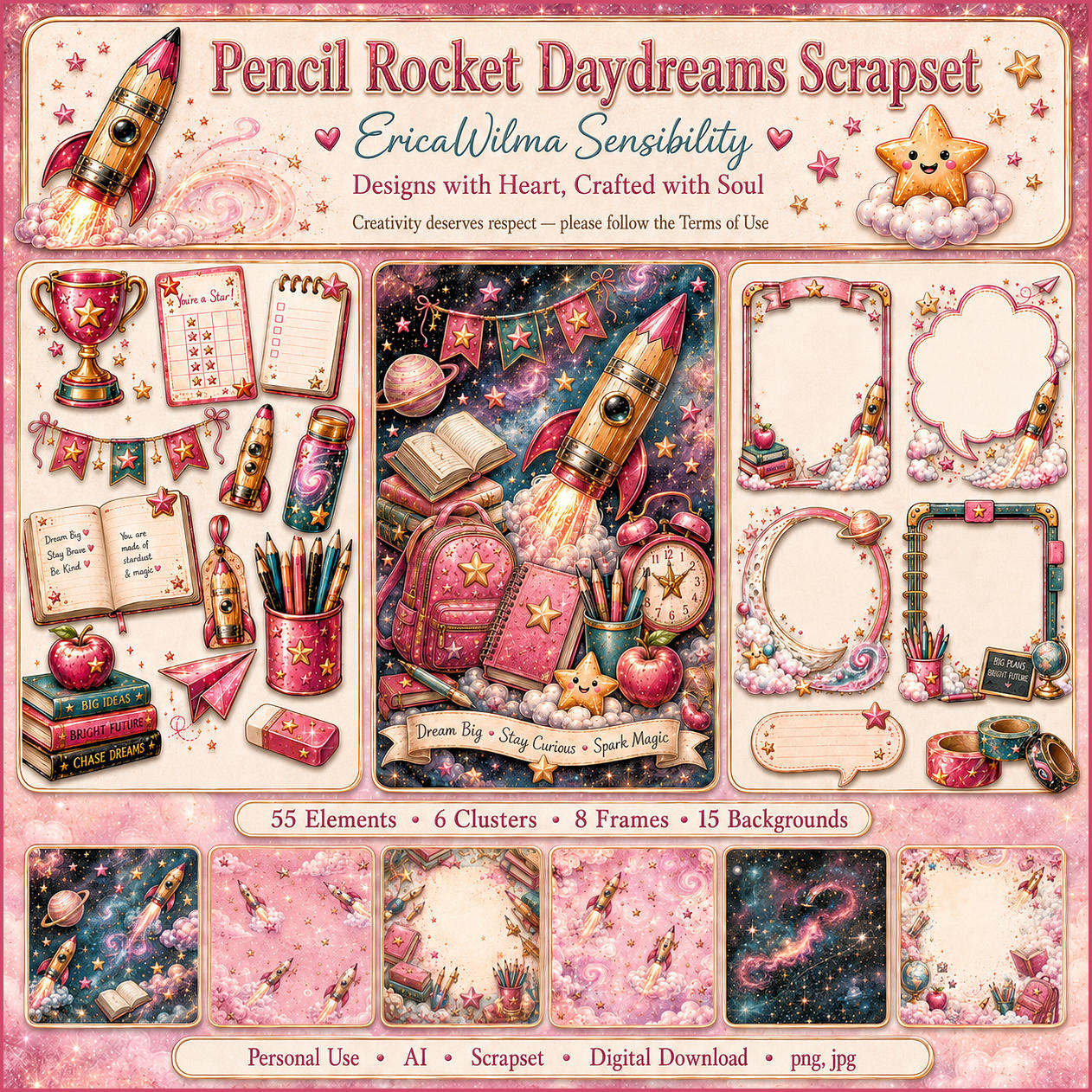 (image for) EW AI Pencil Rocket Daydreams - Scrapset 2026